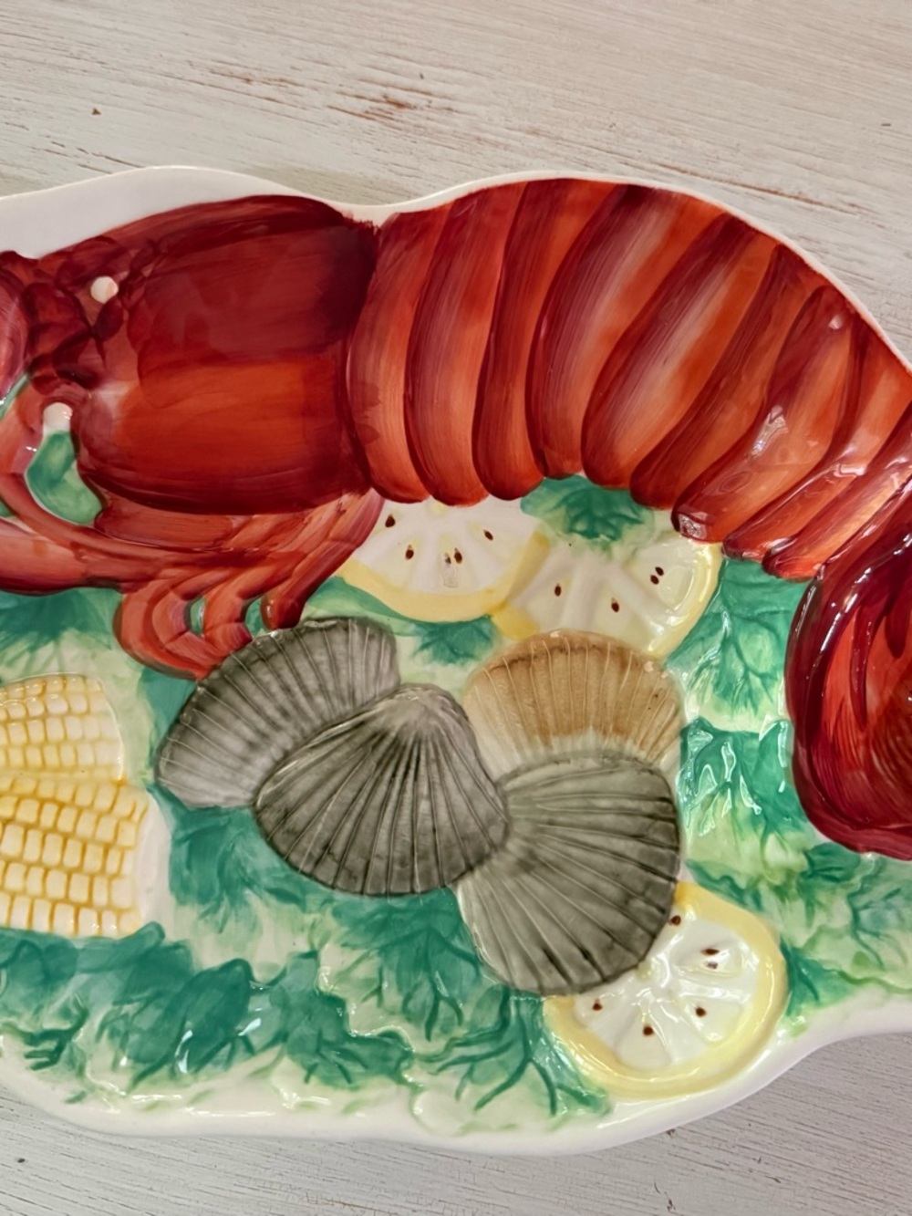 Vibrant Hand-Painted Lobster Ceramic Platter - Red & Green Accents